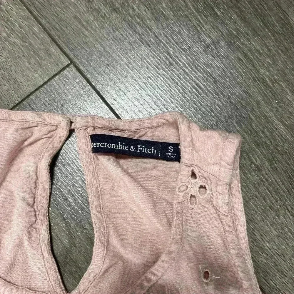 Abercrombie & Fitch Tank Dress Womens Sz S Blush Pink Eyelet Pockets Lined D1 - Picture 3 of 7